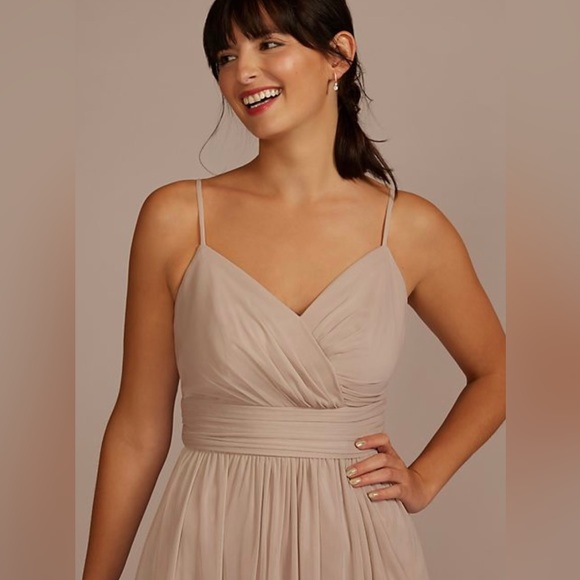 Davids Bridal - spaghetti strap ruched waist mesh bridesmaid dress - Picture 5 of 6